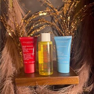 Clarins Skincare Bundle Minis-Super Restorative, Hydra-Essentiel & Toning Lotion